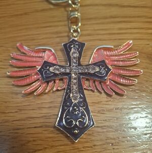 Cross Keychain / Bag Charm With Wings